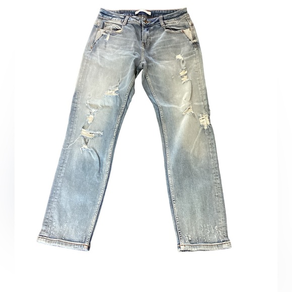 Zara Denim - ZARA Womens Light‎ Wash Straight Leg Distressed Jeans Blue Size 02